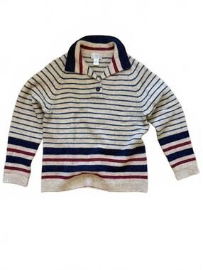 Vintage Cambridge Dry Goods 100% Wool Sweater Beige Navy Red Striped Pullover